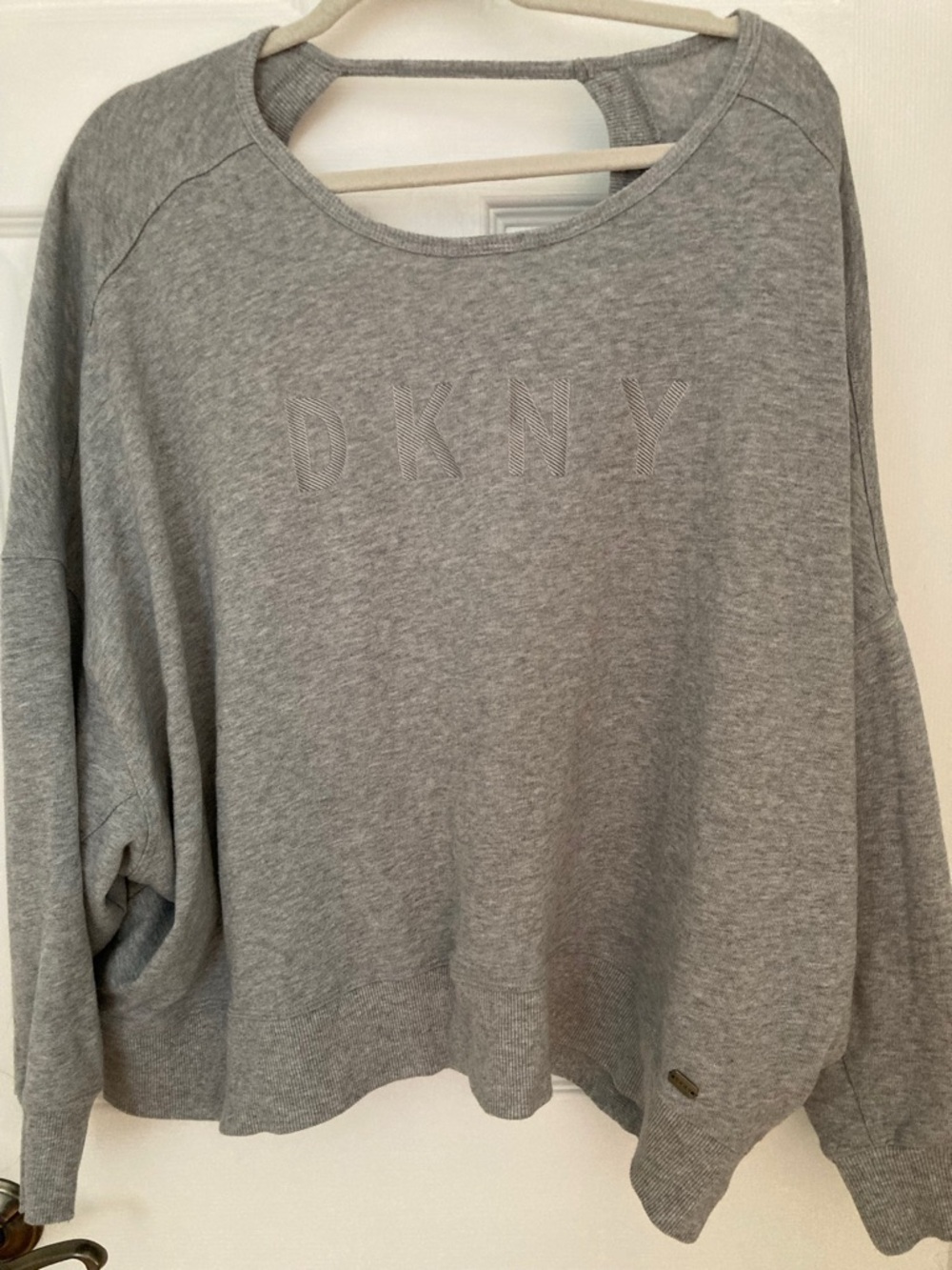 DKNY Heather Grey Crewneck Sweater with Embossed Logo